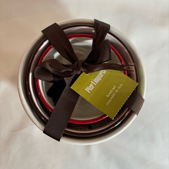 PIER 1 IMPORTS 3 Nestled Ceramic Bowls Owls Leafs Dots NEW WITH TAG - Picture 2 of 12